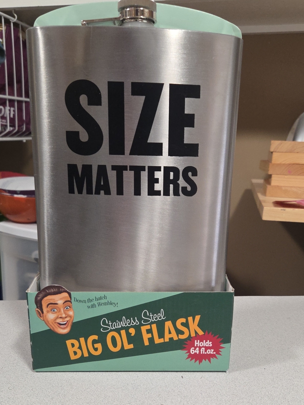 Wembley Silver Stainless Steel "Size Matters" Big Ol' Flask with Mint Accent